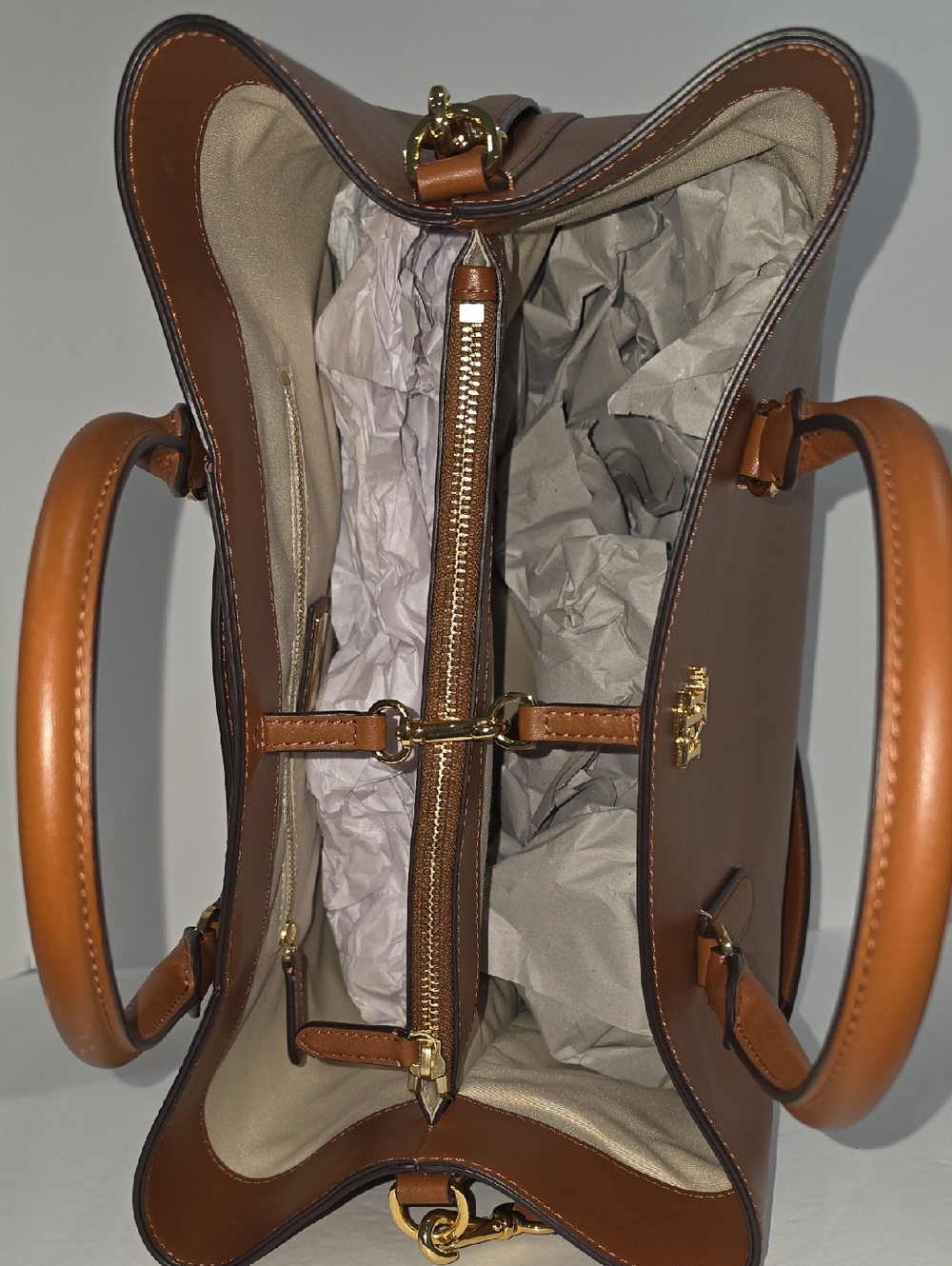 NWT ✅ LAUREN RALPH LAUREN Leather Large Marcy Satchel ⭐ Dust Bag + LRL Card - Picture 12 of 16
